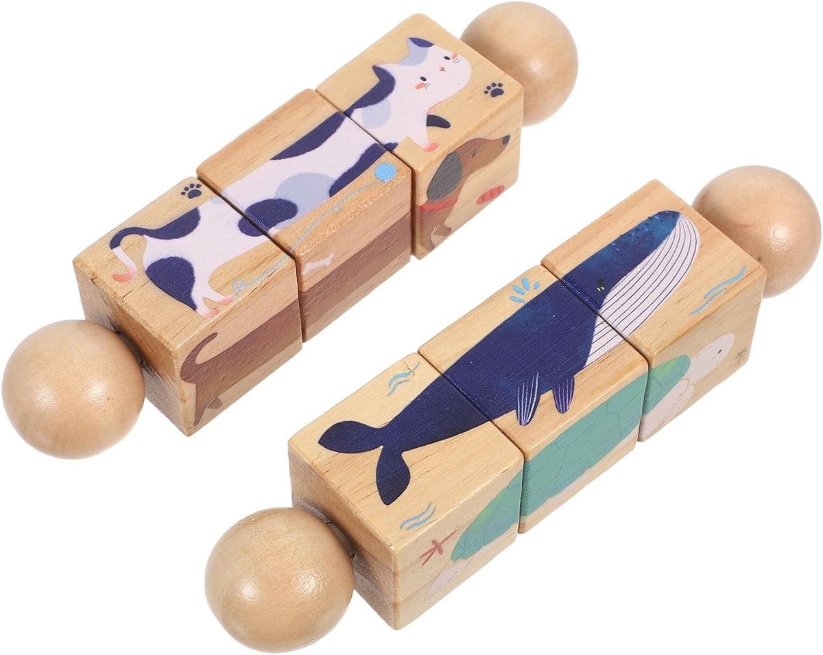 Houten Dierpuzzel - Montessori Puzzel - Vroege Vaardigheden Ontwikkelen - Roterende Blokken - 16.50X3.50X3.50CM - Multicolor