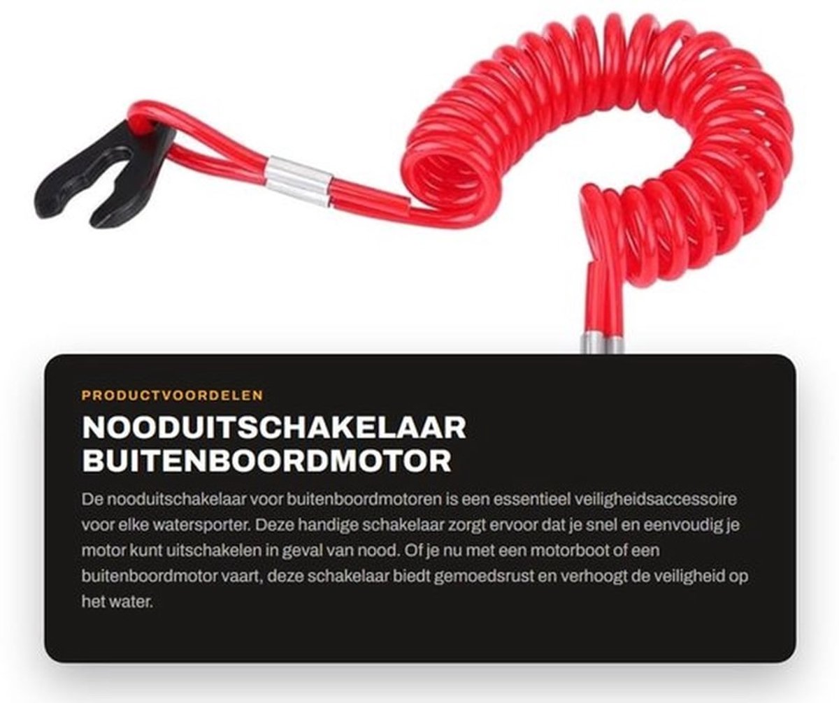 Nooduitschakelaar - Buitenboordmotor - Veiligheidsfunctie - Rood - Sleutelband - Kabelklem - Geschikt voor motorboten - 10 cm kabellengte