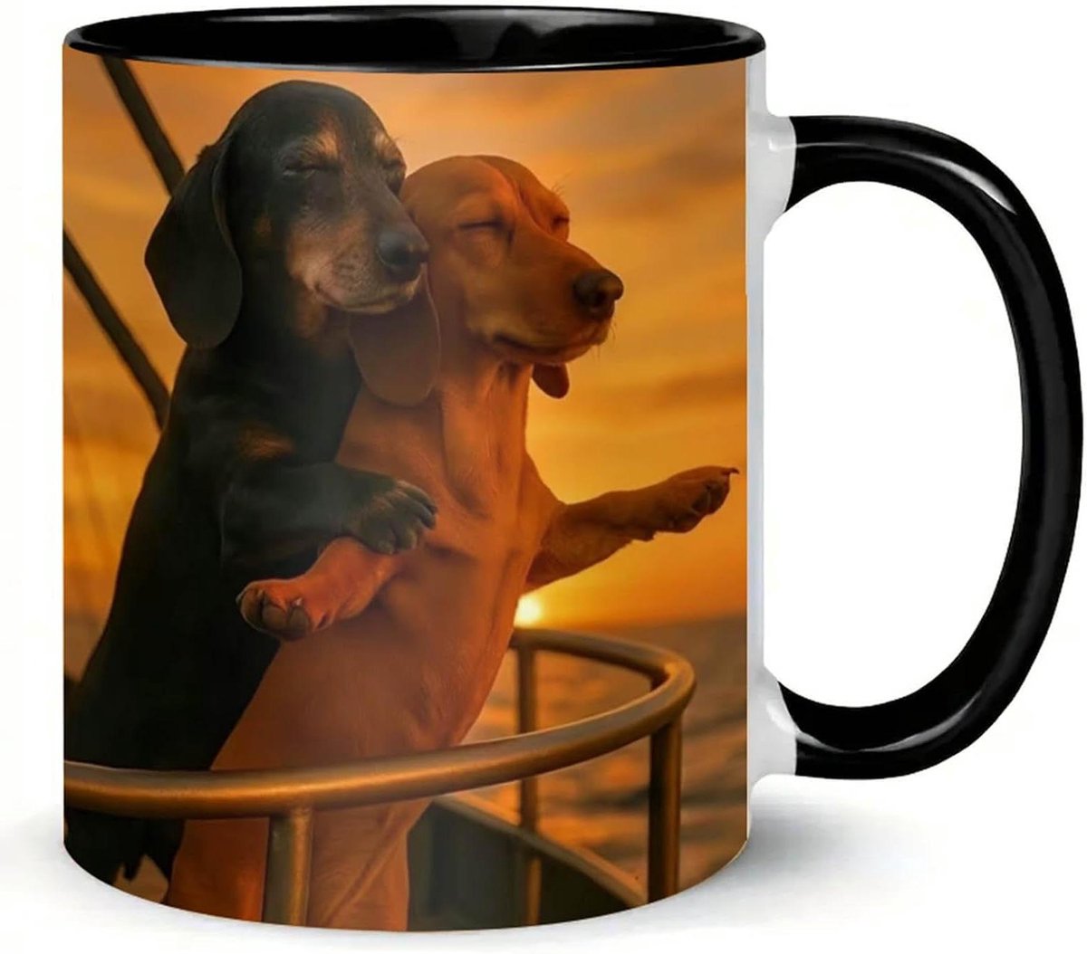 Teckel Liefde Mok - Honden Koffiemok - Koppels Vieren - Romantisch Teckelontwerp - 95 x 8 cm - Zwart