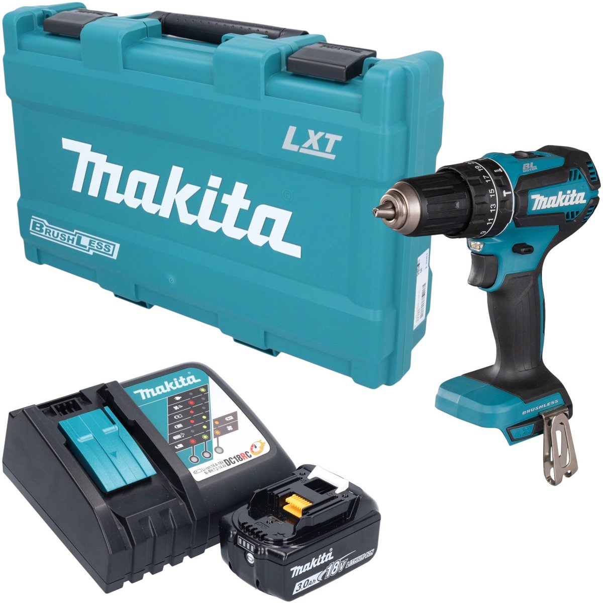 Makita DHP 485 RF1K accu-slagboormachine 18 V 50 Nm borstelloos + 1x accu 3,0 Ah + oplader + koffer