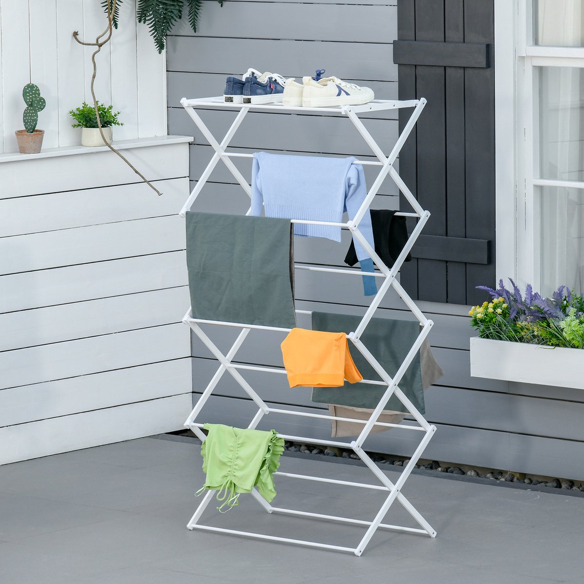 MIVRAY Droogtoren – Opvouwbaar 74 x 35 x 144 cm – Metaal En ABS – Wit – Vrijstaand Voor Binnen – Snel Op Te Bergen