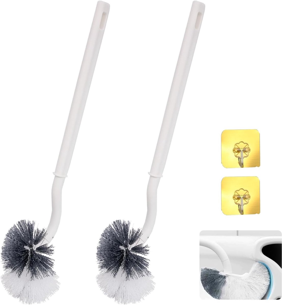 Toiletborstels - Wit - 39 cm - Kunststof met Gebogen Design - Voor Dieptereiniging van Toiletten
