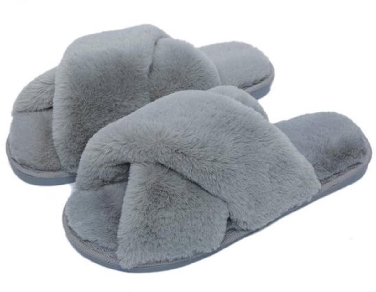 Pluizige damespantoffels - Winterpantoffels - Traagschuim - Open teenschuiver - Kunstbont - Gezellig voor koude dagen - Uniseks