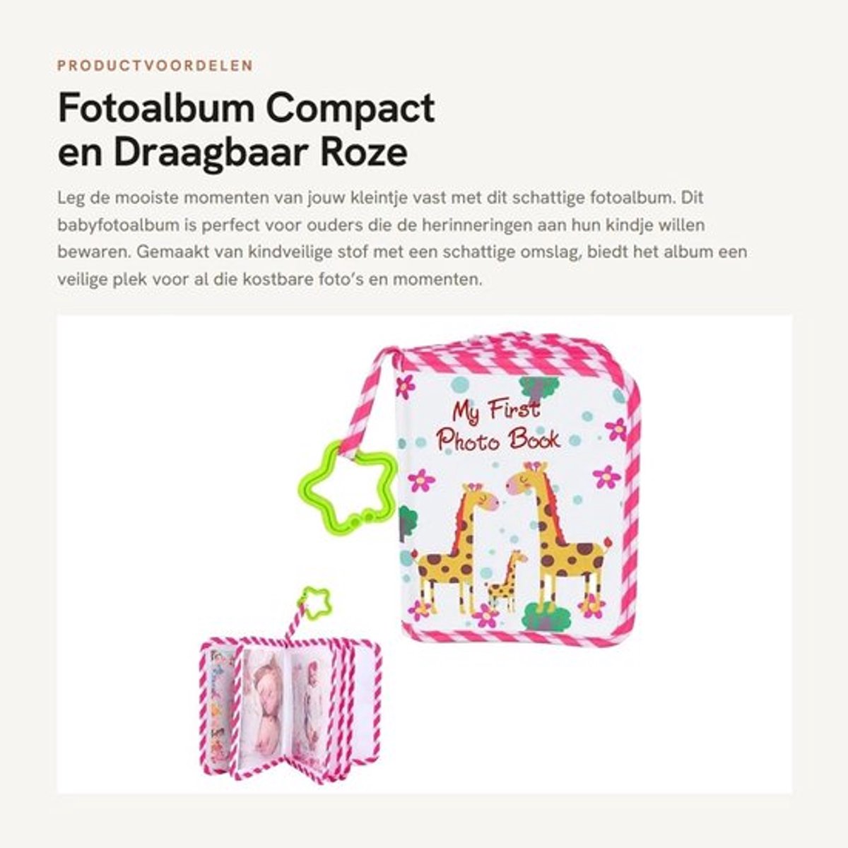 Fotoalbum - Babyfotoalbum - Roze - Compact - Draagbaar - Zachte stof - 18x14 cm - Herinneringsalbum