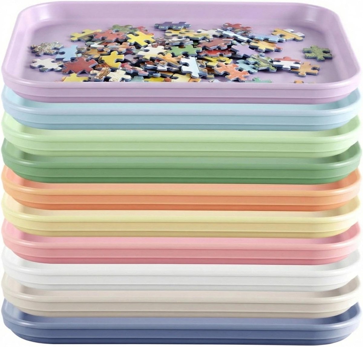 Opbergbakken voor Puzzels - Multikleur - Set van 10 - Duurzaam Kunststof - Voor het Sorteren en Opbergen van Puzzlestukken en Meer
