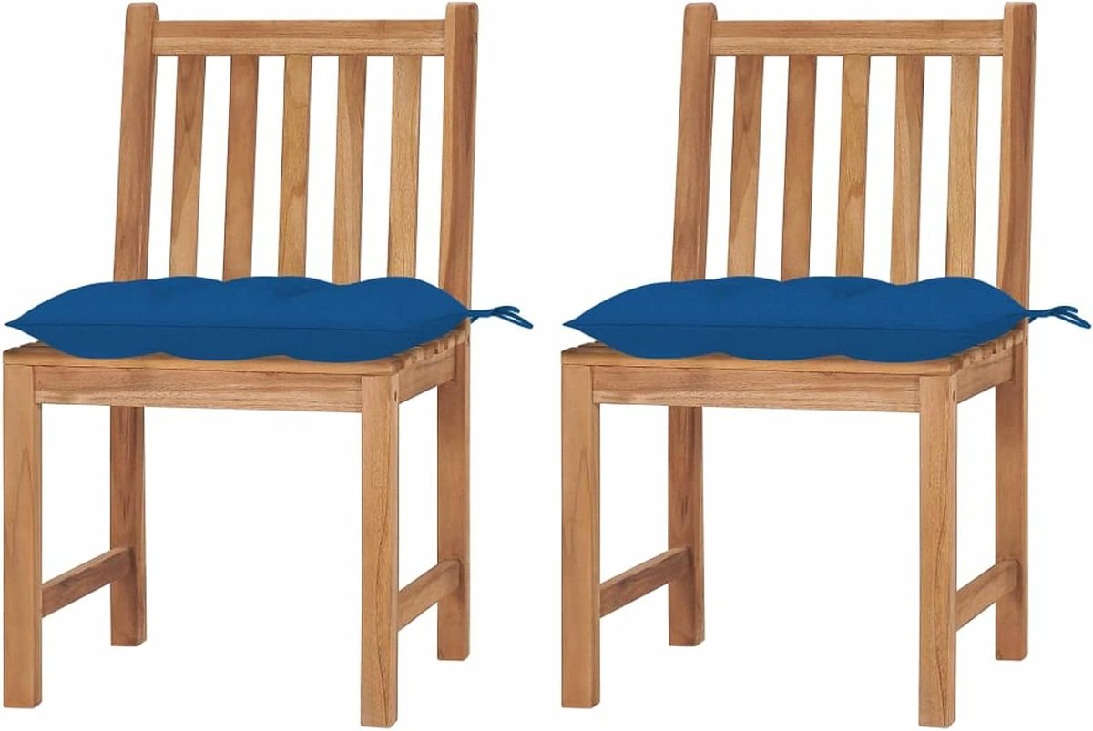 Tuinstoelen met kussen - Houten stoelen terras - Buiten ontspannen - Massief teakhout - 50 x 53 x 90 cm