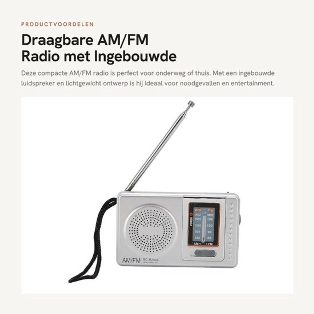 AM/FM-radio Draagbaar - Ingebouwde Luidspreker - Lichtgewicht - Duurzaam - Ideaal voor Noodgevallen - 9,5 x 6 x 2,2 cm