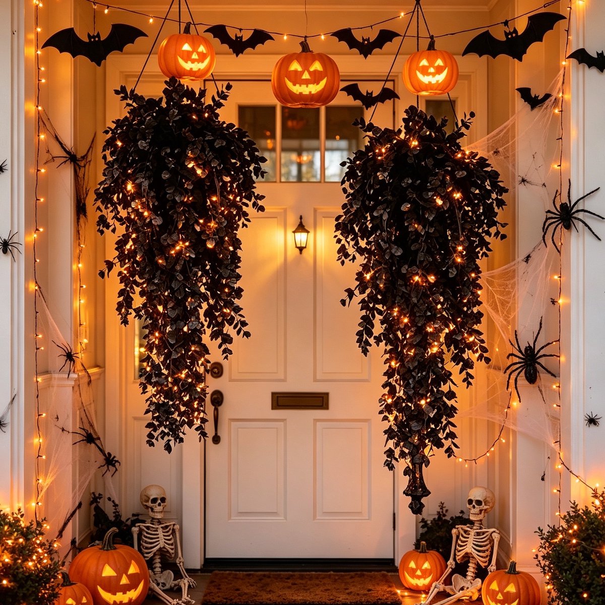Kunstmatige Eucalyptustakken 75 cm – Zwarte Hangplanten – Eucalyptus Wanddecoratie – Hangende Planten voor Halloween, Feest & Interieur – Kunstplant – Zwart – 4 Stuks