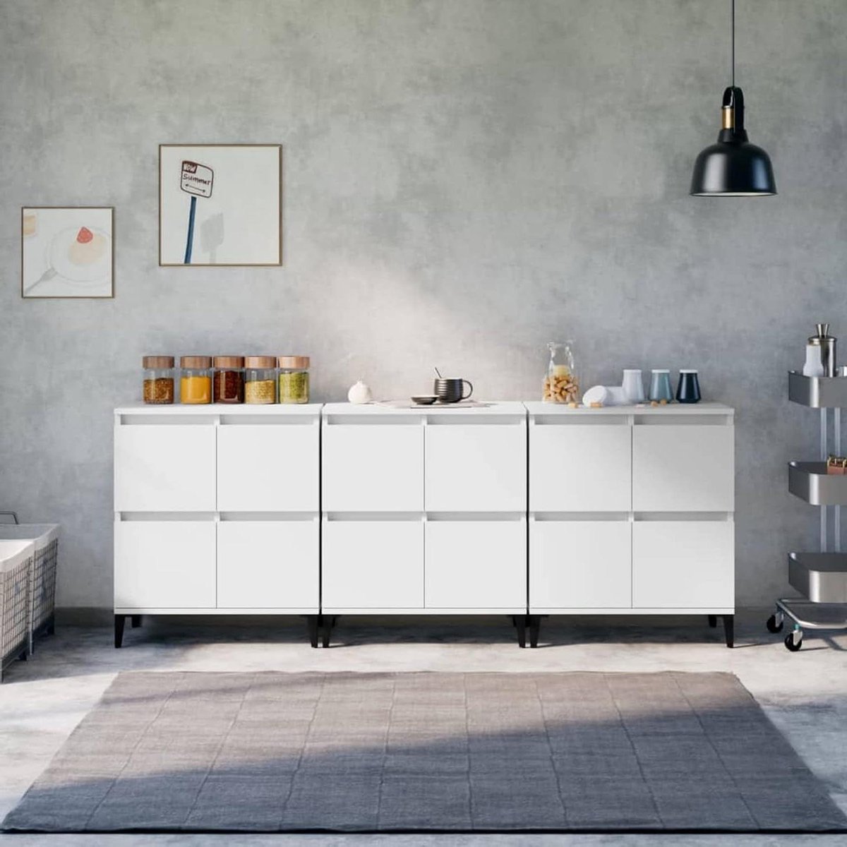 Dressoir Set - Kastjes Set - Opbergen Keuken - Stabiele Poten - 60 x 35 x 70 cm - Wit