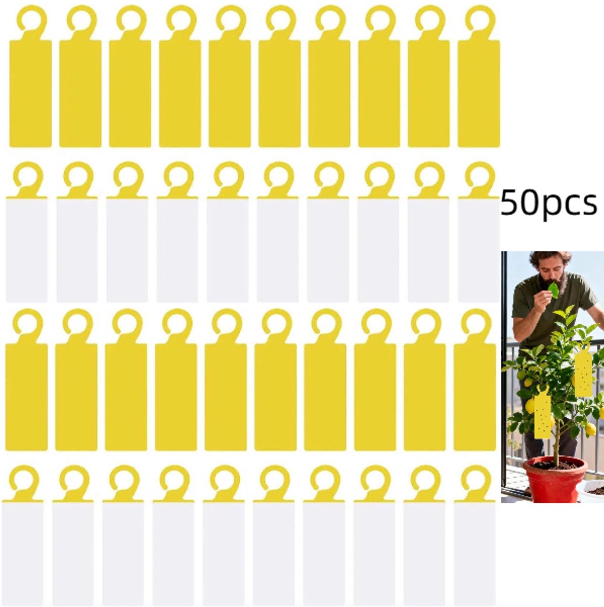 50 stuks - Haakvormige kleefvallen voor insecten - Dubbelzijdige kleefvallen voor insecten - Kleefval voor vliegen - Geel - 24*7 cm - Geschikt voor buitenkeukens, boomgaarden, tuinen en plantaardige restaurants
