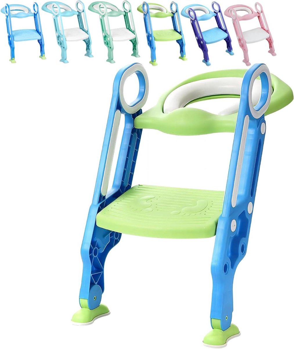 Opvouwbare Toiletverkleiner - Kindertoiletbril Kinderpotje - Zindelijk Leren - Verstelbare Trap - 2-7 Jaar - Blauw Groen