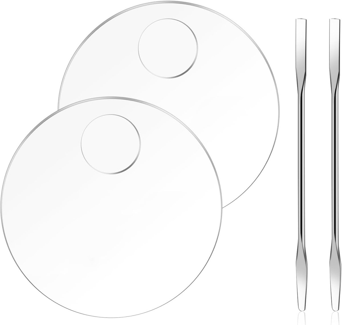 Transparant Mengpalet voor Make-up, 2 Stuks Acryl Paletten voor Nagelkunst, Ronde Palette voor Foundation, Inclusief Spatula voor Kleurmengingen en Cosmetica Gebruik