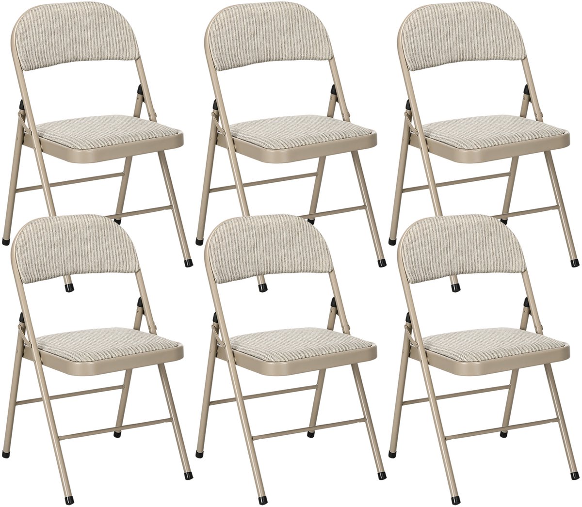 Set van 6 klapstoelen, campingstoelen met gevoerde rugleuning, inklapbare bureaustoel met stalen frame, keukenstoel met bekleding, tot 120 kg belastbaar, voor gasten, kantoor, camping, 45l x 46P x 78H cm, beige