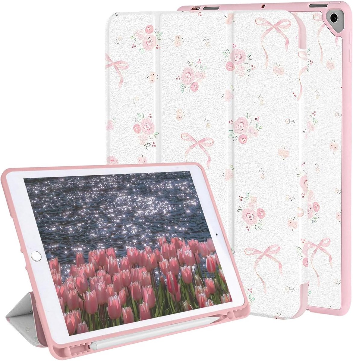 iPad Hoes - Beschermhoes Tablet - Tabletbescherming - Met Penhouder - 10.2 inch - Gebroken bloemknoop