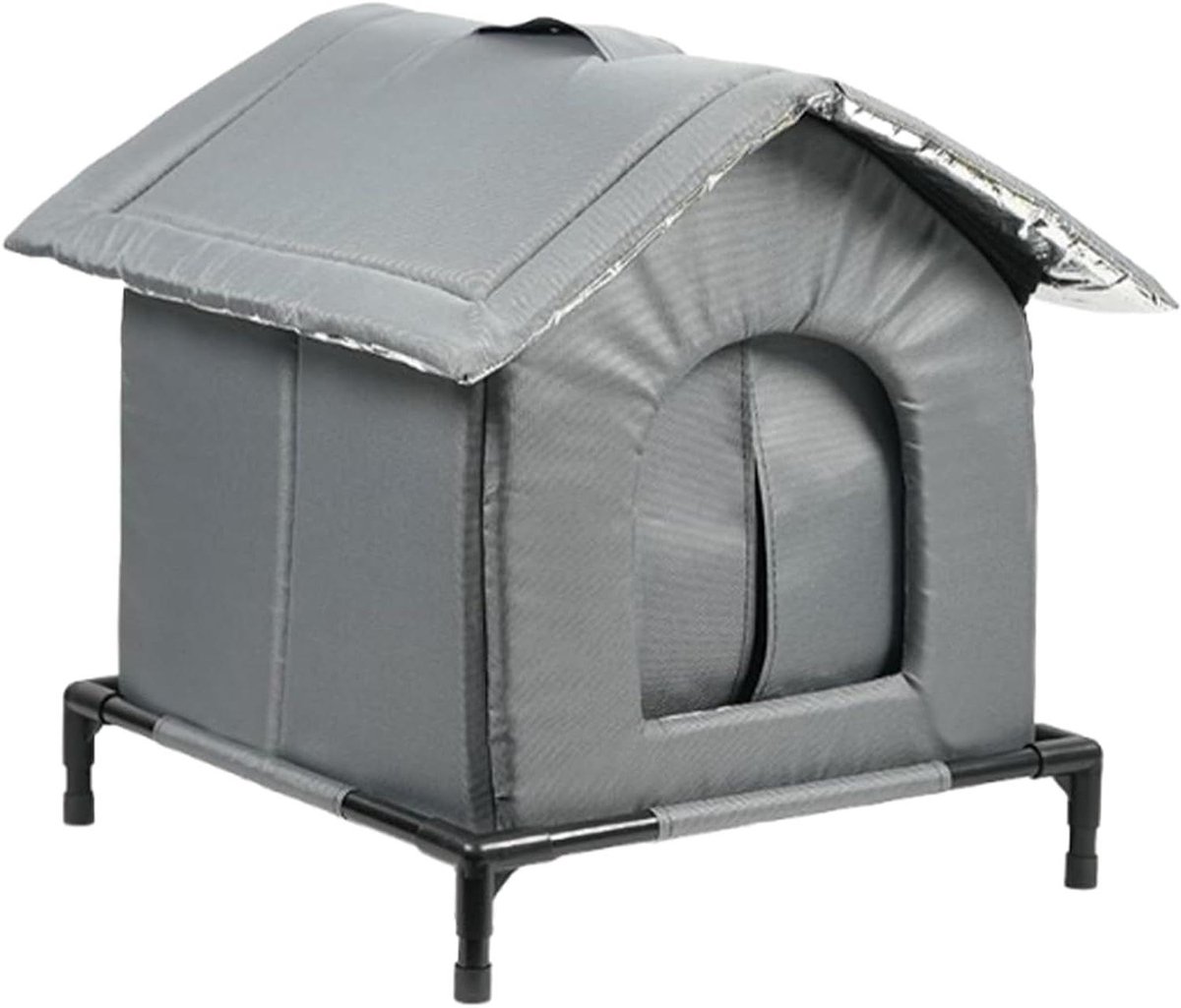 Kattenhuis Buiten - Kattenverblijf Beschutting - Bescherming Huisdieren - Verbeterd Waterdicht Ontwerp - 7D x 43B x 7H cm - Grijs