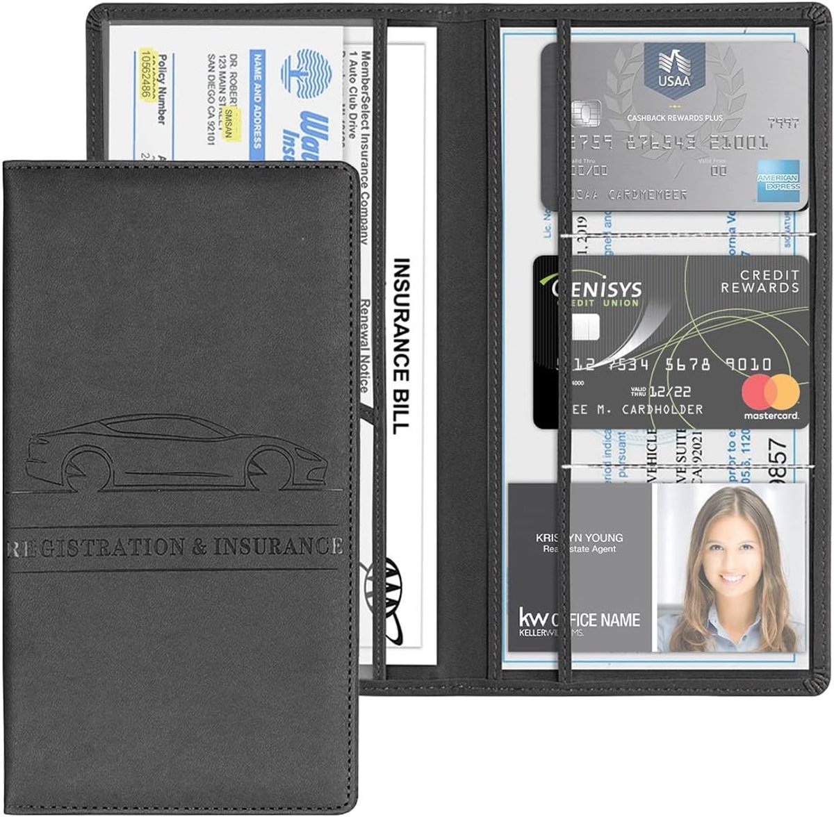 Beschermende Cover voor Auto Handschoenenkastje, Documenthouder van PU Leer, Organizer voor Belangrijke Auto Documenten (Zwart)