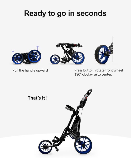 Golfkar met 3 Wielen - Golftrolley Opvouwbaar - Golfen Clubs Vervoeren - Eenvoudig Inklapbaar — afbeelding 2