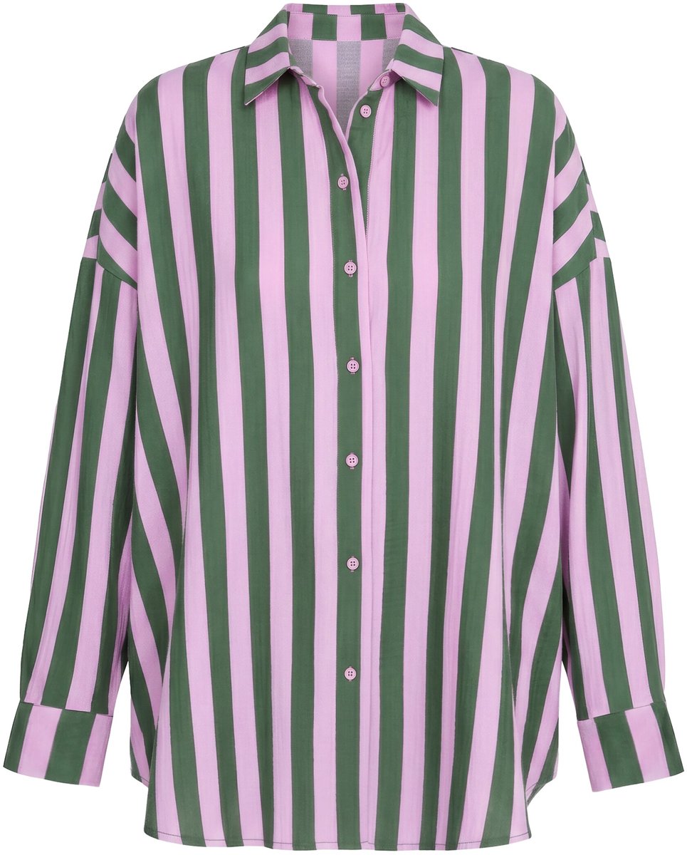 Studio Untold - Dames - Overhemdblouse oversized mousseline strepen lange mouw - Lichtroze - Maat 50+