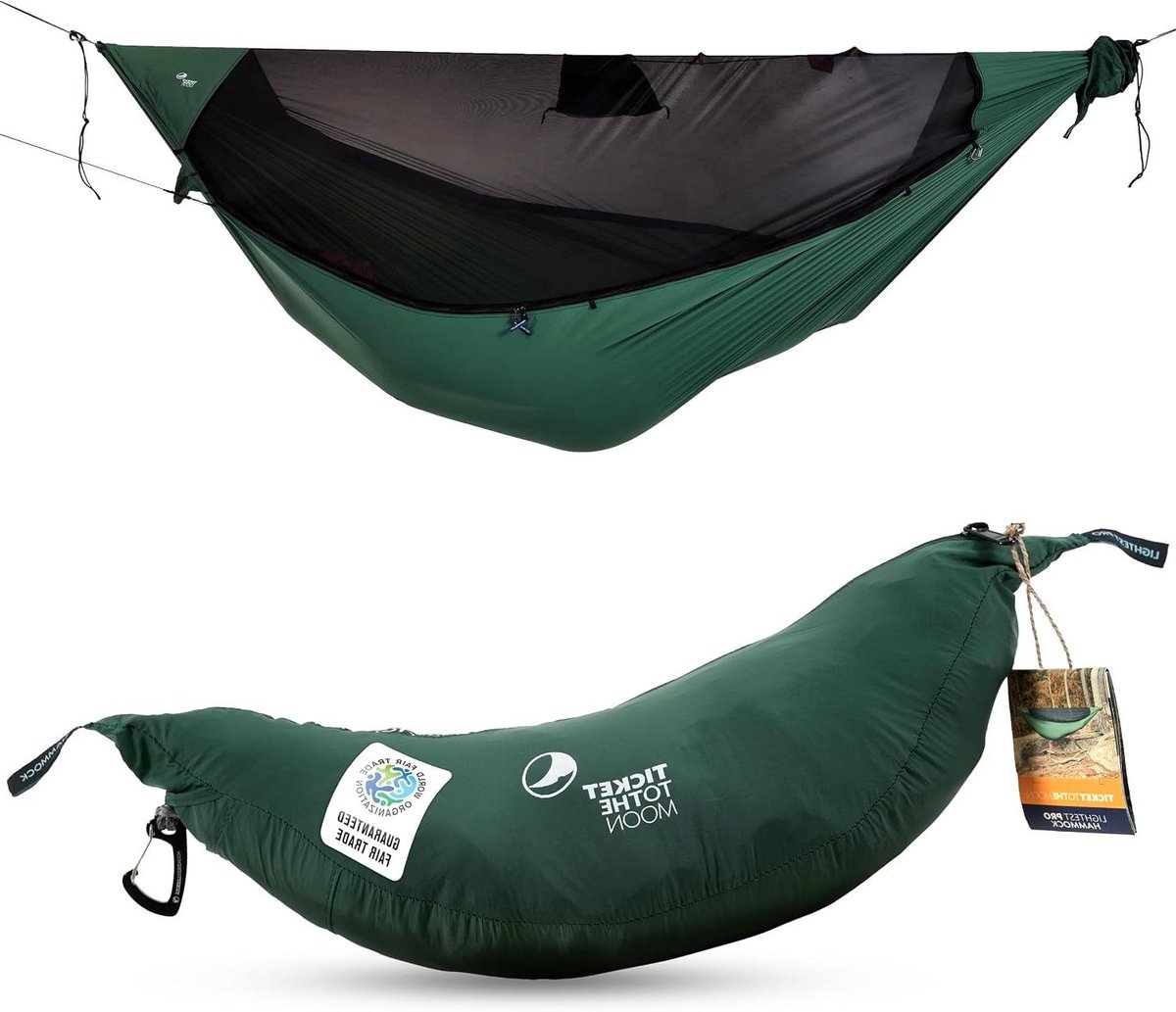 Lichtgewicht Hangmat - Kampeer Hangmat - Ontspannen Buiten - Met Insectennet - 325 x 140 cm - Donkergroen