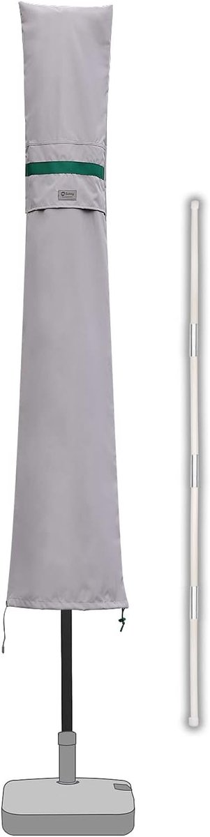 Parasolhoes met rits en stok - Lichtgrijs - 190 x 30/50 cm - Waterdichte Polyester Beschermhoes met Ventilatie - Voor Parasols