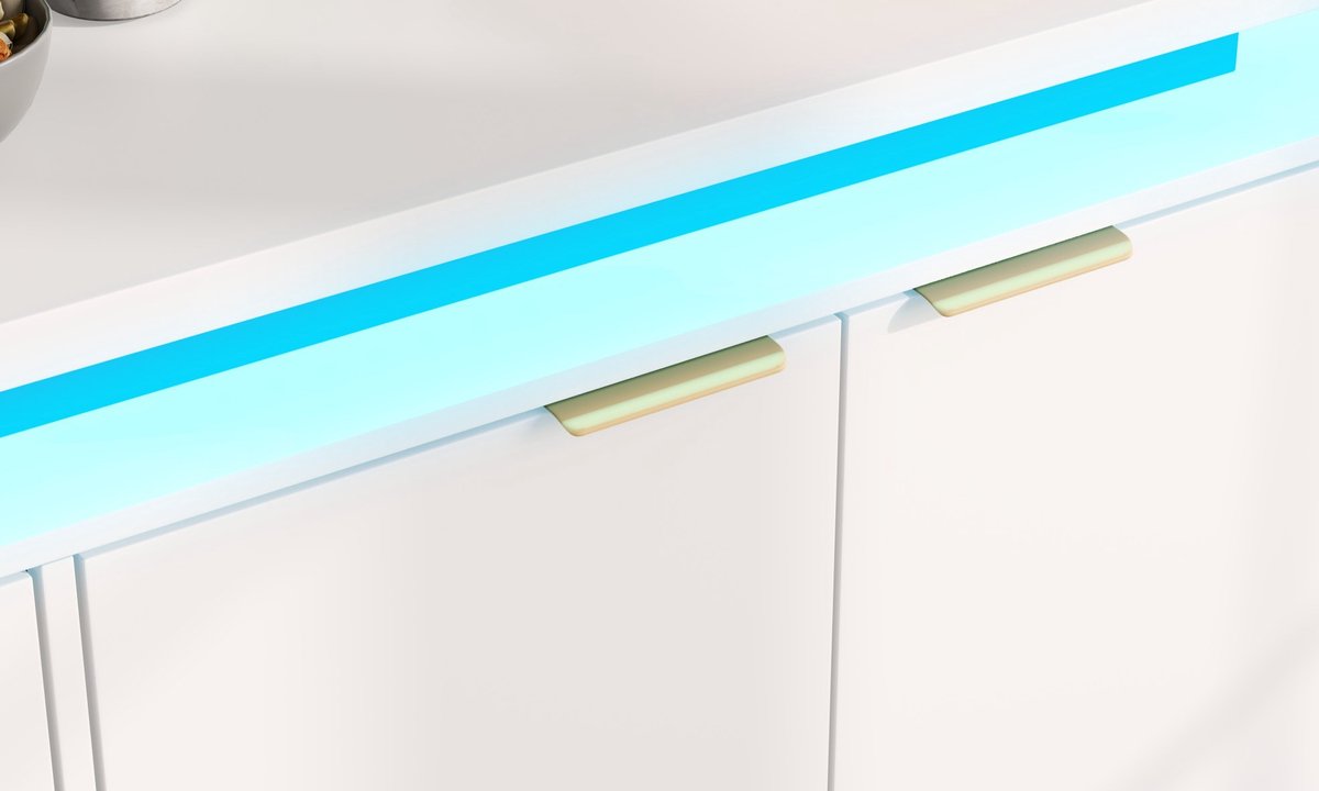 Wishdor Keukenkast - 4 deuren en open vakken - RGB LED-verlichting - MDF - Wit - 160 x 39 x 83 cm - voor keuken, eetkamer en woonkamer