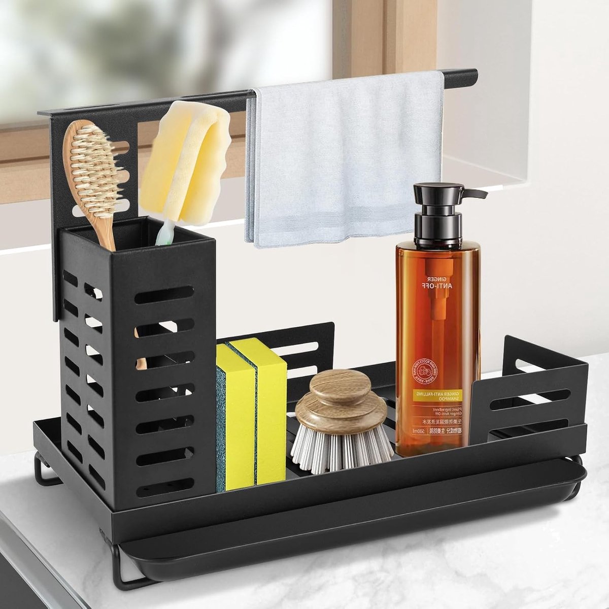 Multifunctionele Keukenafvoer Caddy met RVS Sponshouder, Afneembare Afvoerkom en Opberg Organizer voor Netjes Keukengerei en Accessoires