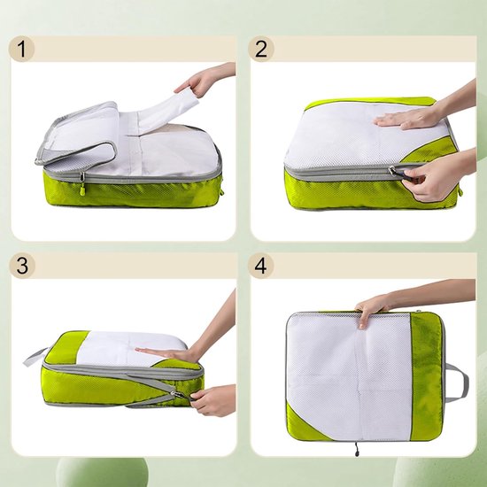 MODFU Compressiezakken voor Kleding - 4-delige Reis Set met 3 Cubes & 1 Schoenentas - Ruimtebesparend & Waterdicht - Oxford Stof - Groen - 38x28x4 cm van Modfu — afbeelding 5