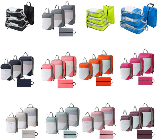 MODFU Compressiezakken voor Kleding - 4-delige Reis Set met 3 Cubes & 1 Schoenentas - Ruimtebesparend & Waterdicht - Oxford Stof - Grijs - 40x30x9 cm van Modfu — afbeelding 5