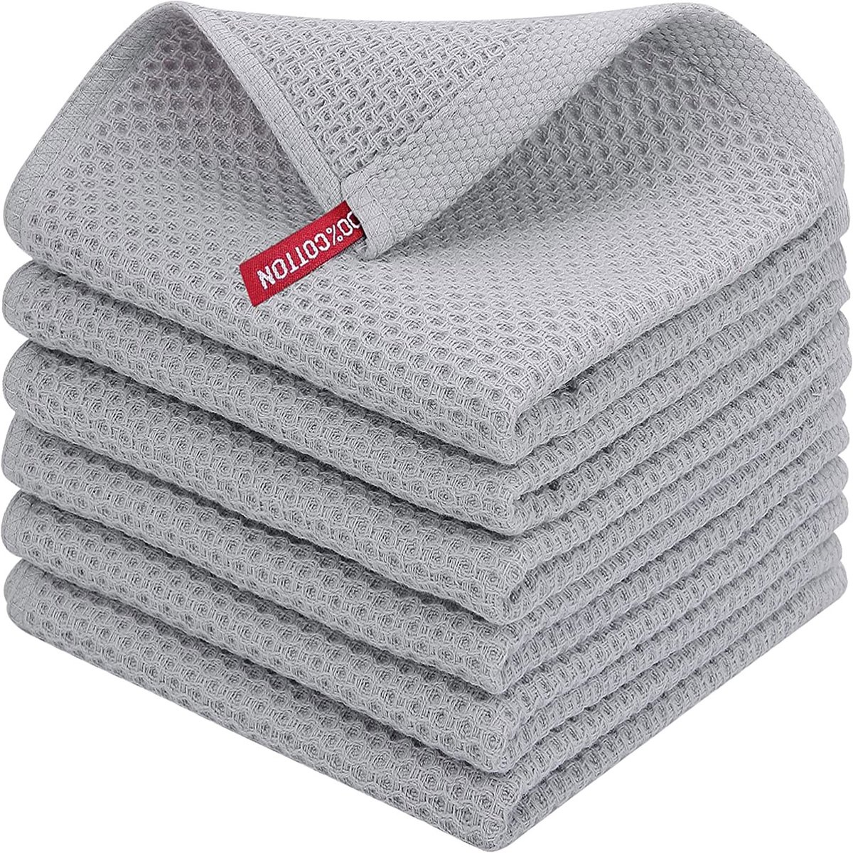 MODFU Keukenhanddoek Set 6 stuks - 35x34 cm - 100% Katoen - Absorberend Theedoek met Haak - voor Afdrogen en Schoonmaken - Lichtgrijs