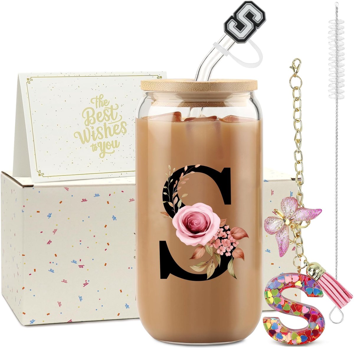 Omgoods - A-Z Letter Glass met Rietje, 500 ml Tumbler voor Vrouwen