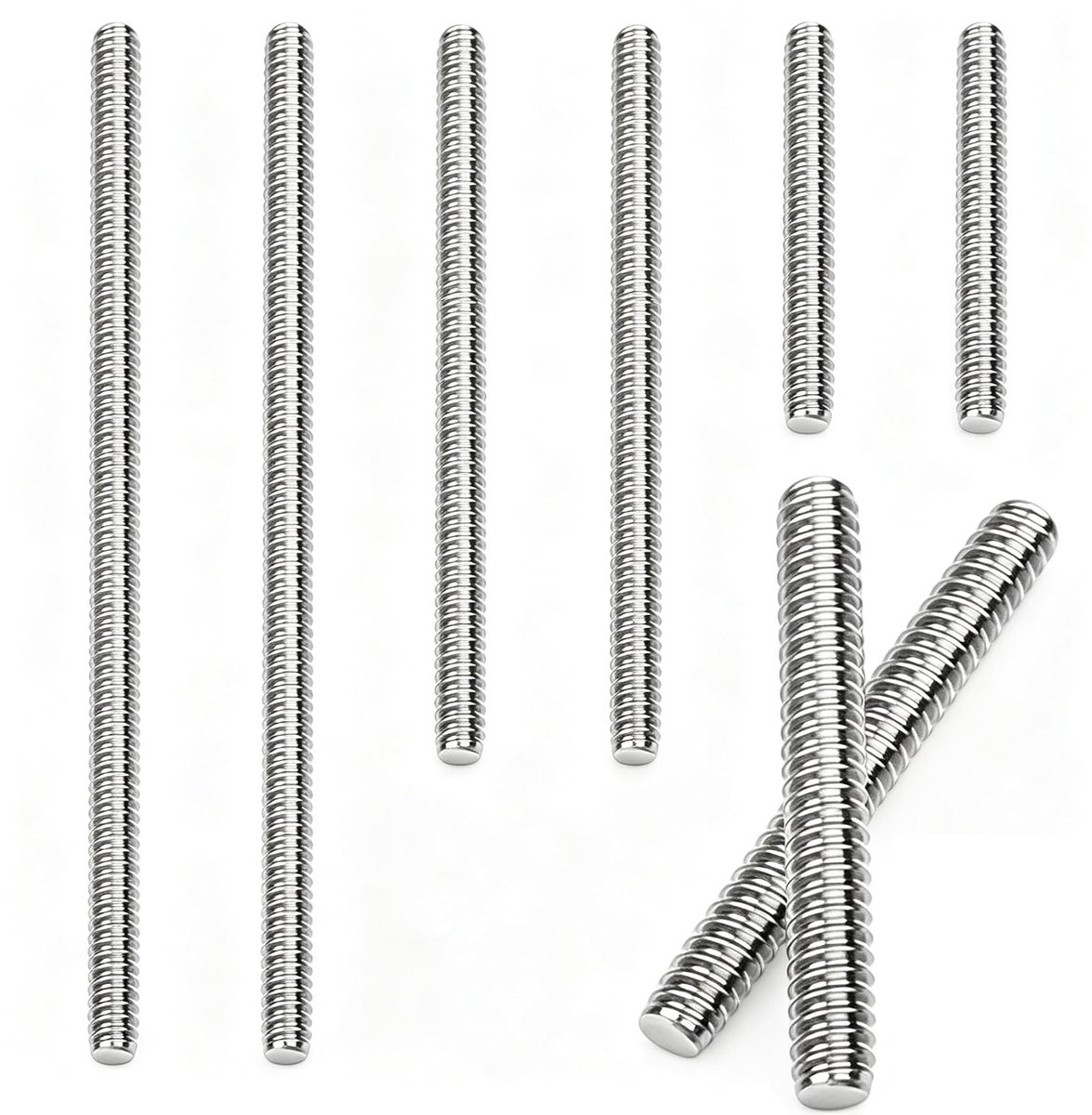 Set van 6 roestvrijstalen schroefdraadstangen M12 met volledige schroefdraad voor meubelbouw en machinebouw, 100 mm, 200 mm en 300 mm