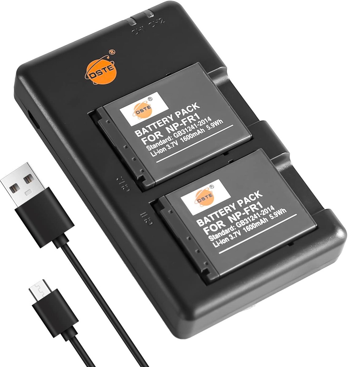 Omgoods - 2-Pack NP-FR1 Acculader met USB voor Camera's
