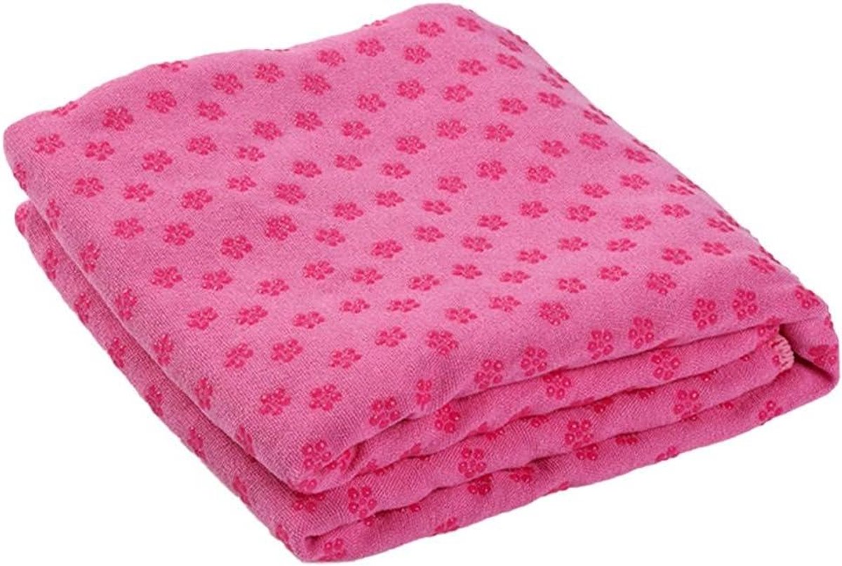Yoga Handdoek - Fitness Handdoek - Verbeteren Grip - PVC Anti-slip Stippen - 183 x 63 cm - Roze
