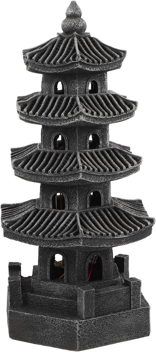 Japanse Tuin Zonne-Lantaarn - Buitenlamp Pagode - Tuinpad Verlichten - Weerbestendig Hars - 29 x 12 x 12 cm - Grijs