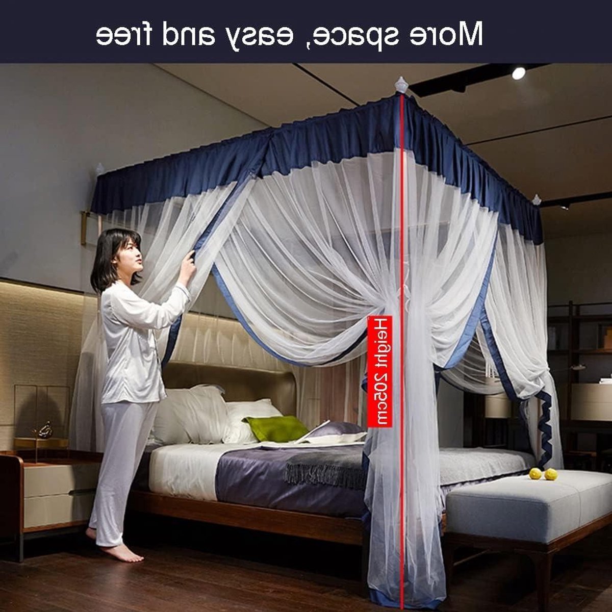 Hemelbed Gordijn - Bedhemel Klamboe - Slaapkamer Decoratie - Roestvrijstalen Houder - 150 x 200 cm - A2