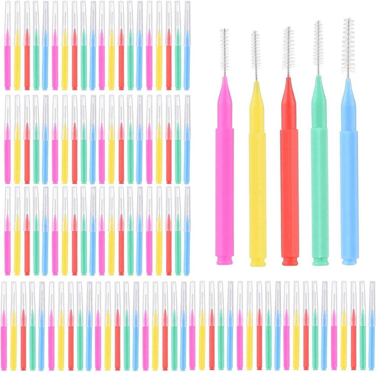 Interdentale Borstels - Tandenstokers Tandzijde - Mondverzorging Reinigen - Verschillende Maten - 100 stuks - Multi-color