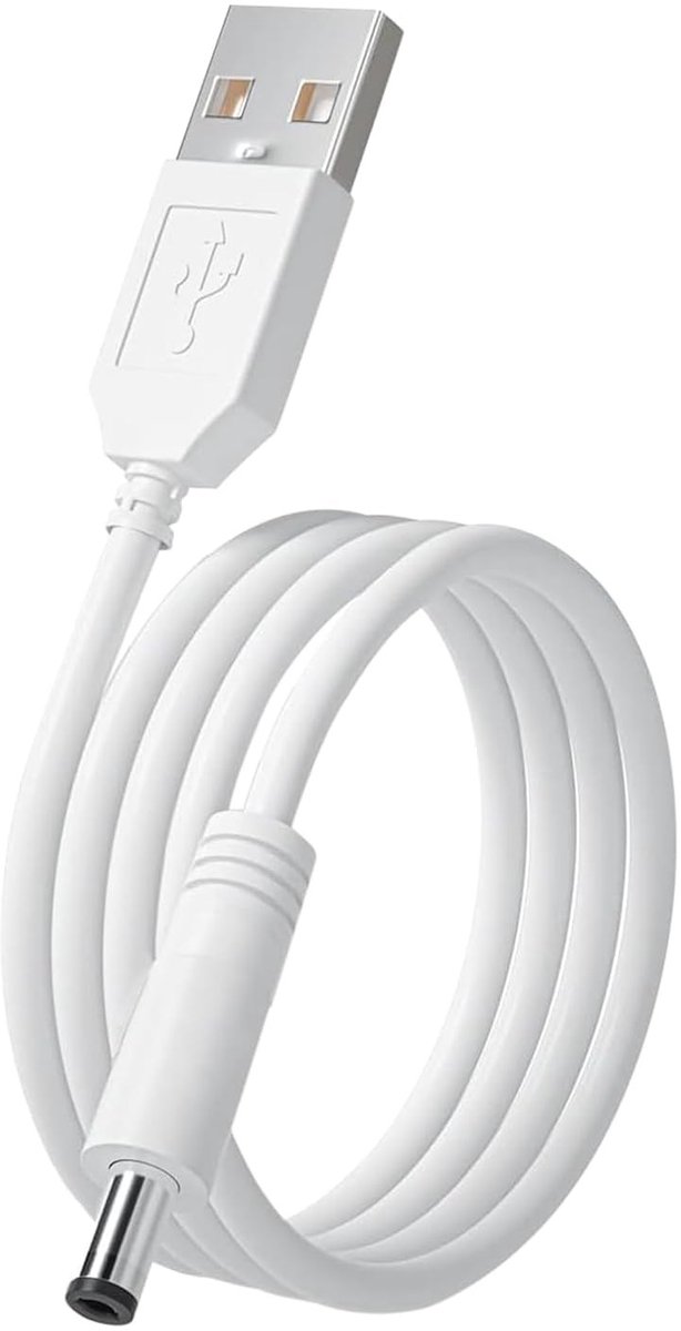USB A 3.5/1.35mm DC Hollow Plug voor FOREO Luna en Mini Gezichtsreinigers - Wit, Oplaadkabel, Accessoire, Compatibel