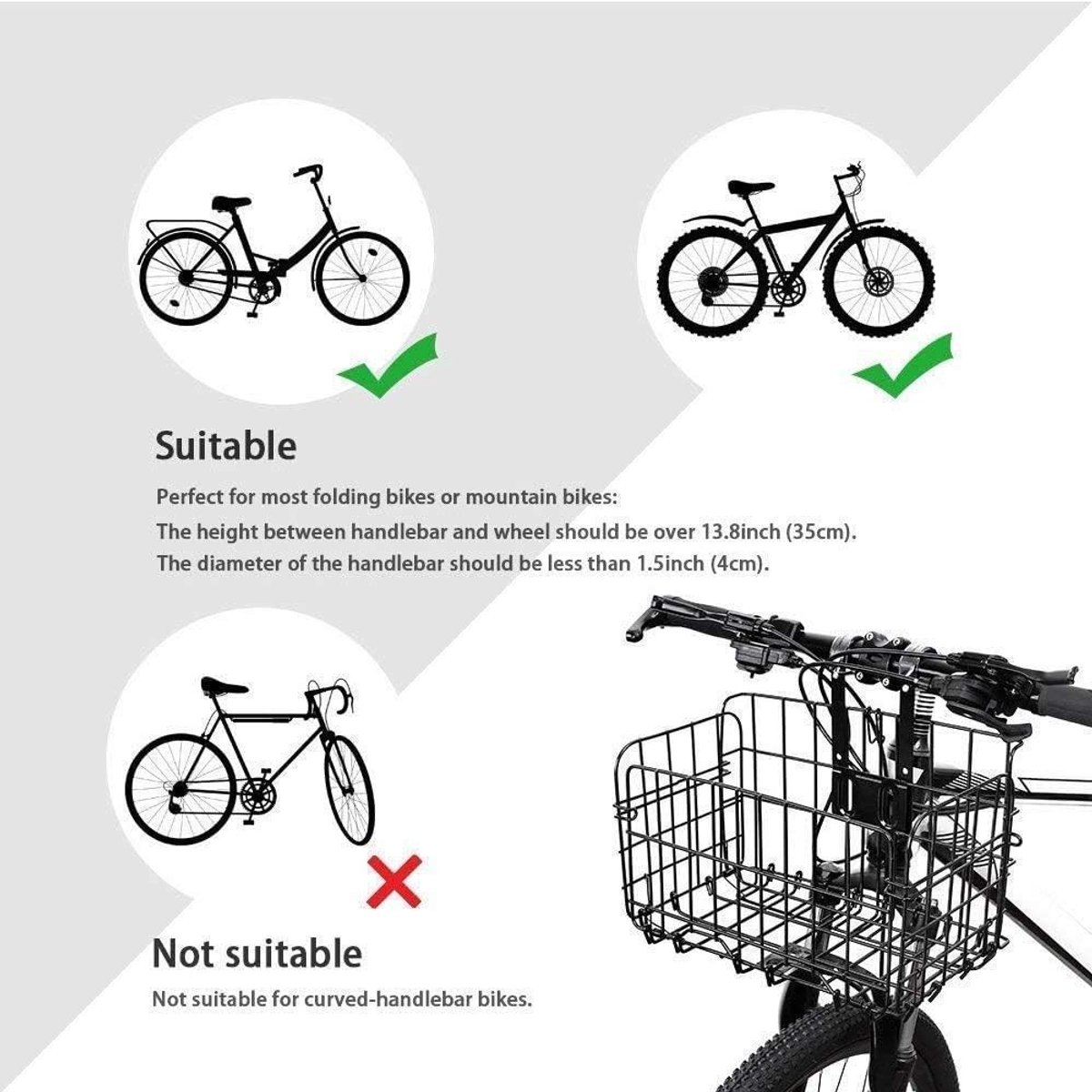 Fietskrat - Zwart - 34,5 x 23 x 5 cm - Opvouwbare Metalen Fietsmand voor Voorop - Multifunctioneel Gebruik