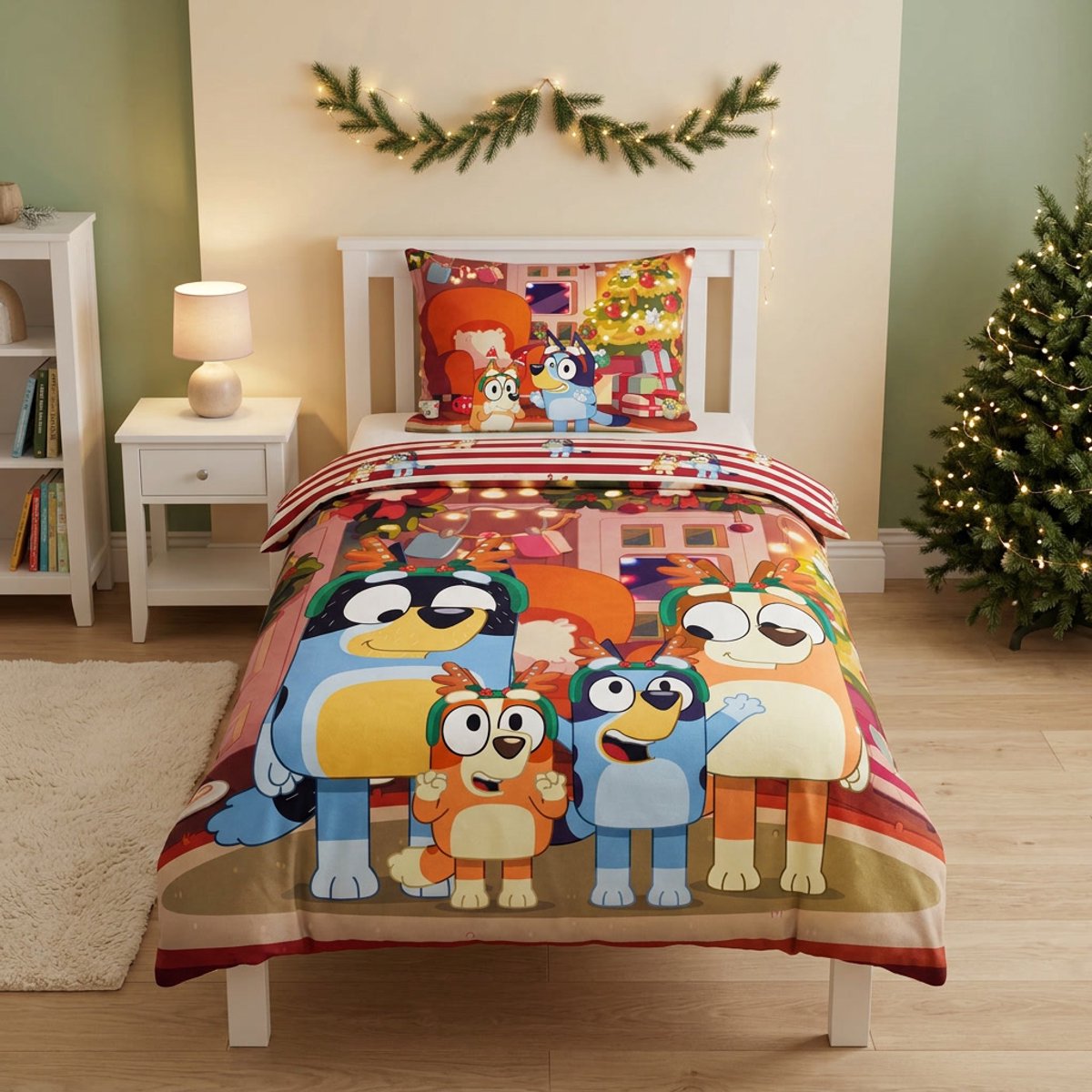 Flanel Dekbedovertrek Bluey Kerst Officiele Licentie 140x200cm + Kussensloop 65x65cm