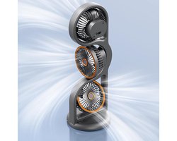 Tafelventilator met 3 koppen - 5 standen instelbaar - 360° draaibaar en stil - Met lamp - Voor thuis, kantoor, camping, visserij en strand
