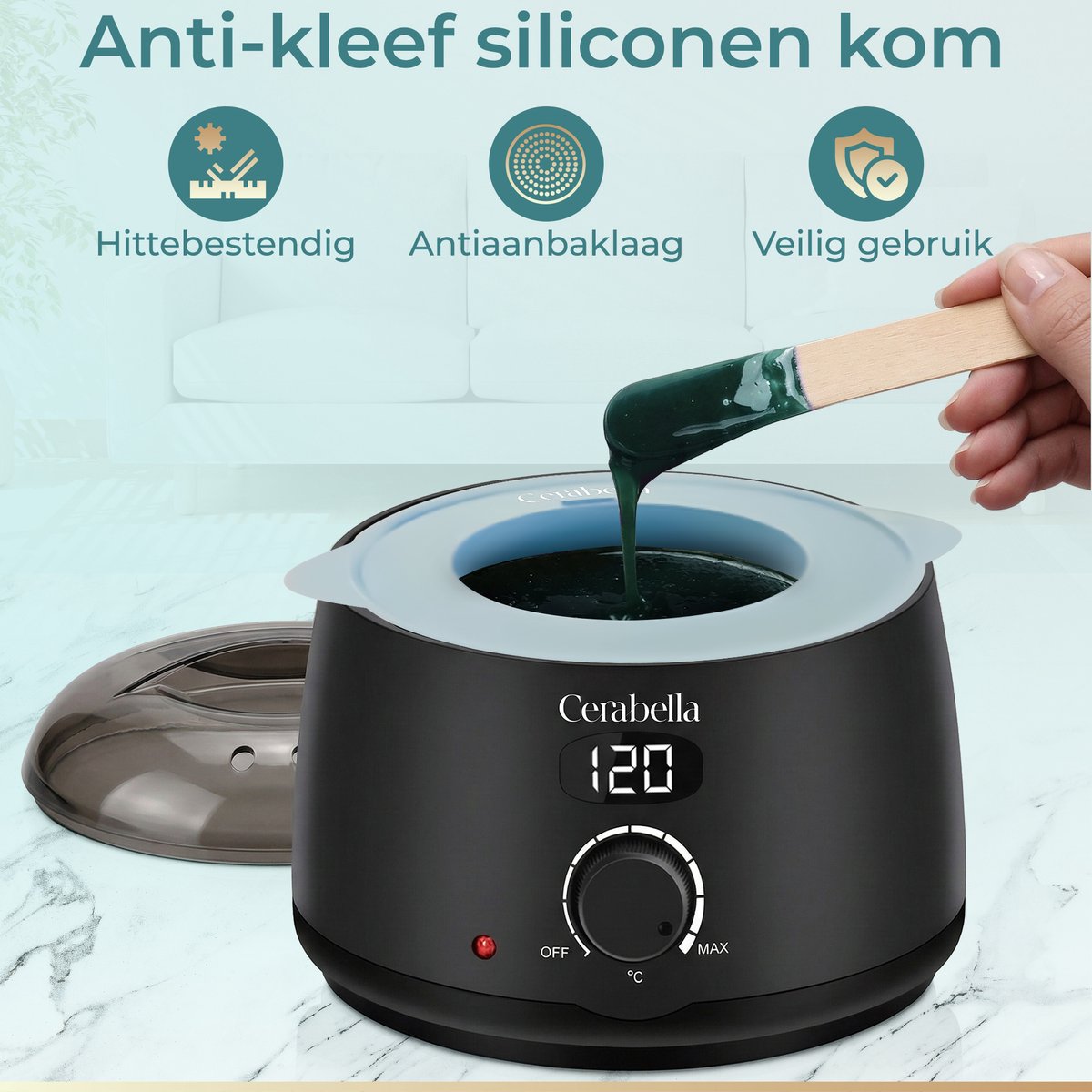 Cerabella® Professionele Wax Apparaat - Complete Set Inclusief 400 gram Wax Bonen - Ontharing Set voor Thuisgebruik - Wax Verwarmer - Wax Beans Heater - Wax Smelter Machine Pot - Zwart — cadeau in Verzorging - foto 3