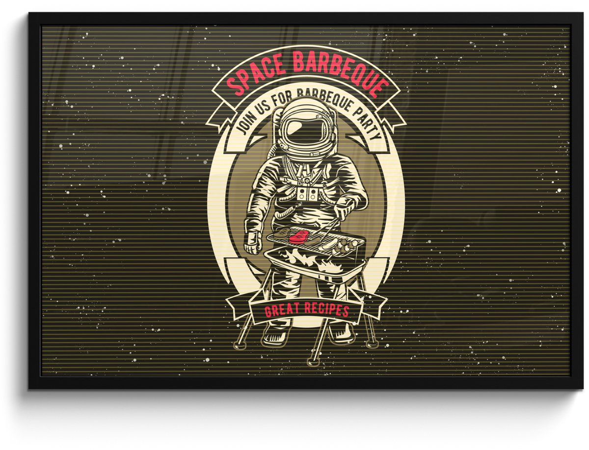 Poster in lijst - Fotolijst 90x60 cm - Posters - Vintage - Astronaut - BBQ - Posterlijst z