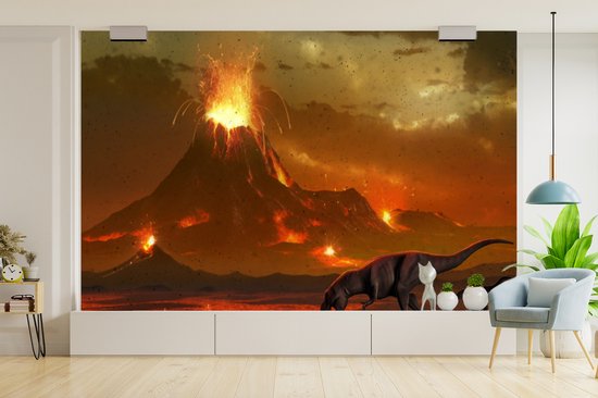 Papier peint photo vinyle - Une illustration de la fin des dinosaures largeur 405 cm x hauteur 260 cm - Tirage photo sur papier peint (disponible en 7 tailles)