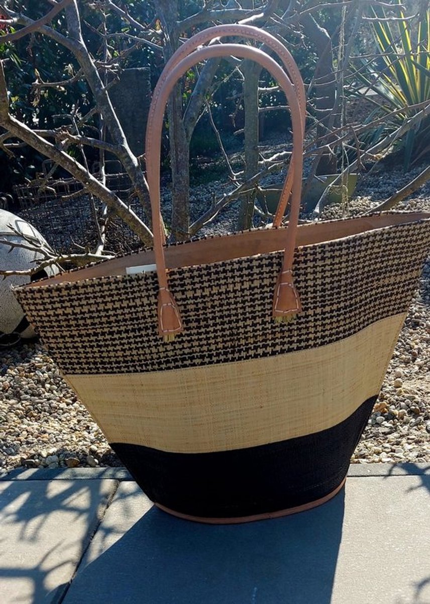 Rieten tas zwart gestreept, Rieten handtas, Shopper, Strandtas, Rieten tas, Gone Arty
