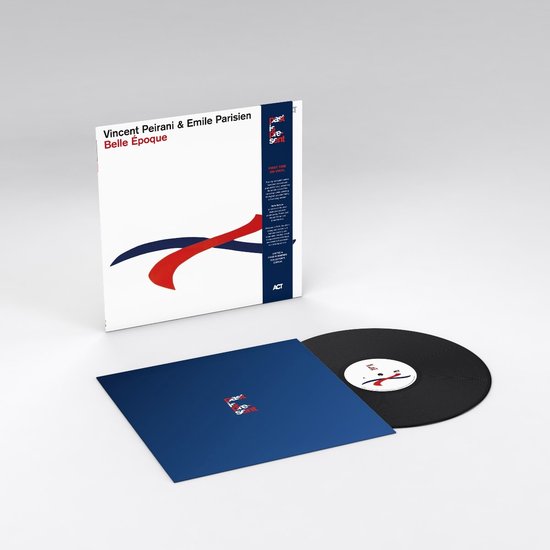 De hoes van Belle Époque, met rode en blauwe linten, en de titel in het rood en wit. Naast de hoes ligt een vinylplaat.
