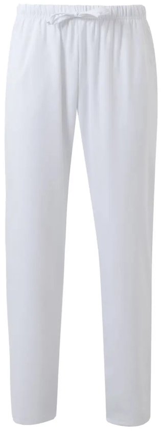Witte werkbroek met elastische tailleband en trekkoord.