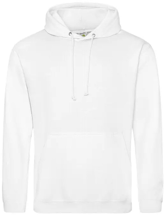 Avant d'un sweat à capuche blanc à manches longues, avec capuche et poche kangourou.