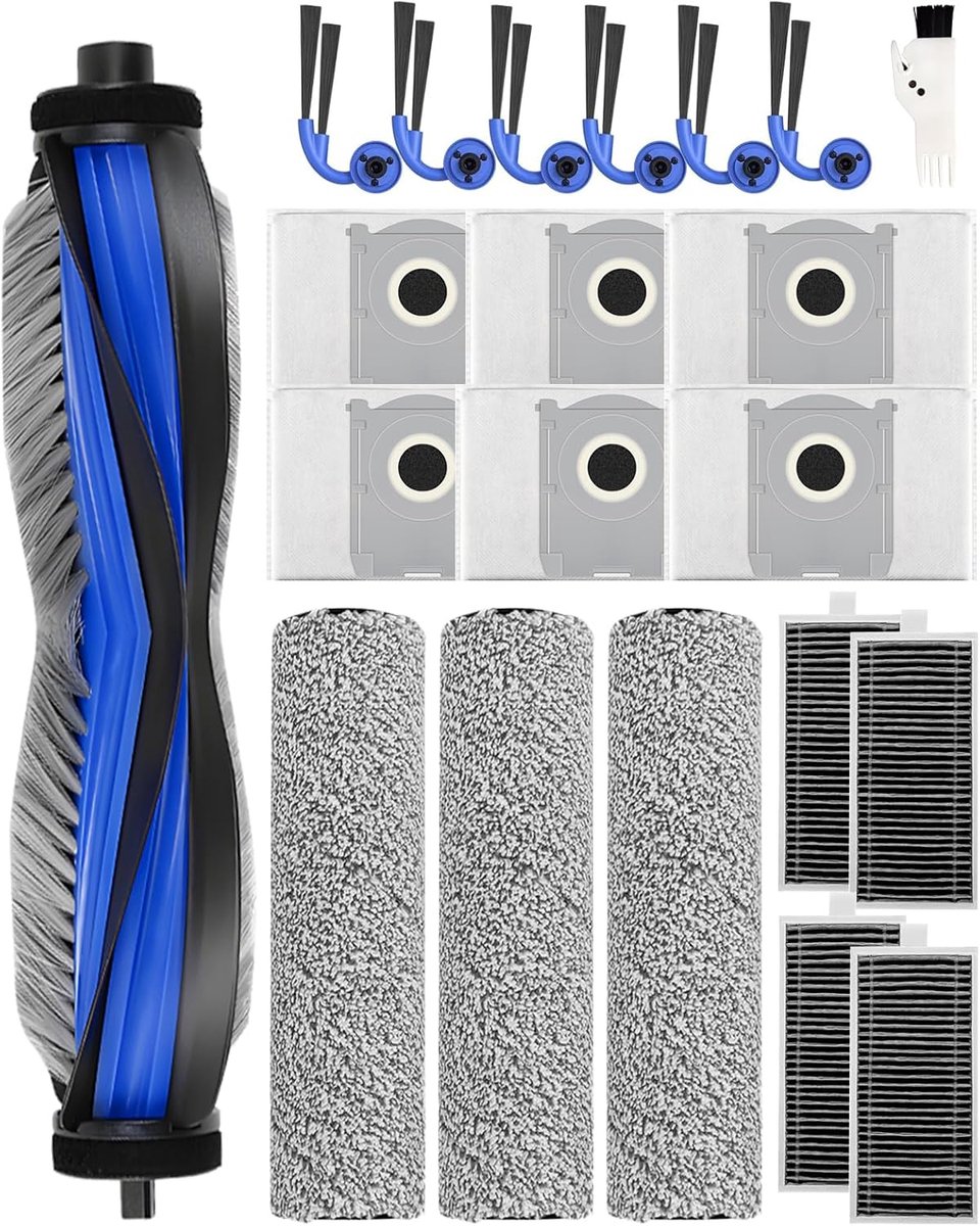 21 Stuks Vervangende Accessoireset voor Ecovacs Deebot X9 Pro Omni Robotstofzuiger, 1 Hoofdborstel, 6 Zijborstels, 4 Hepa Filters, 6 Stofzakken, 3 Rolmoppen, 1 Schoonmaakborstel