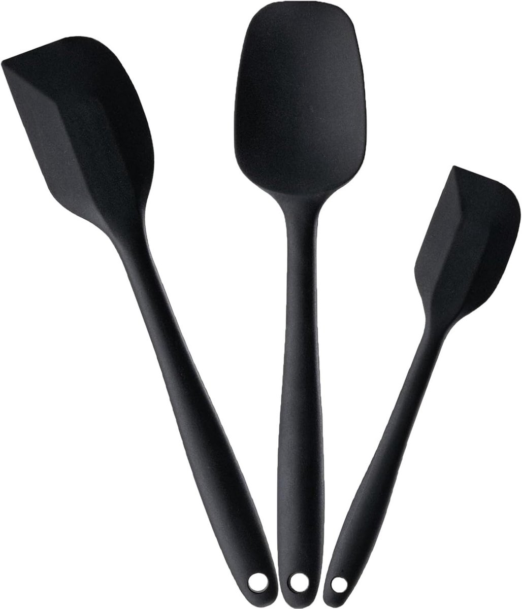 spatel set voor koken bakken en mixen, food grade rubberen spatels, hoge hittebestendig voor anti-aanbak kookgerei, vaatwasmachinebestendig, BPA-vrij, zwart keukengerei, pak van 3