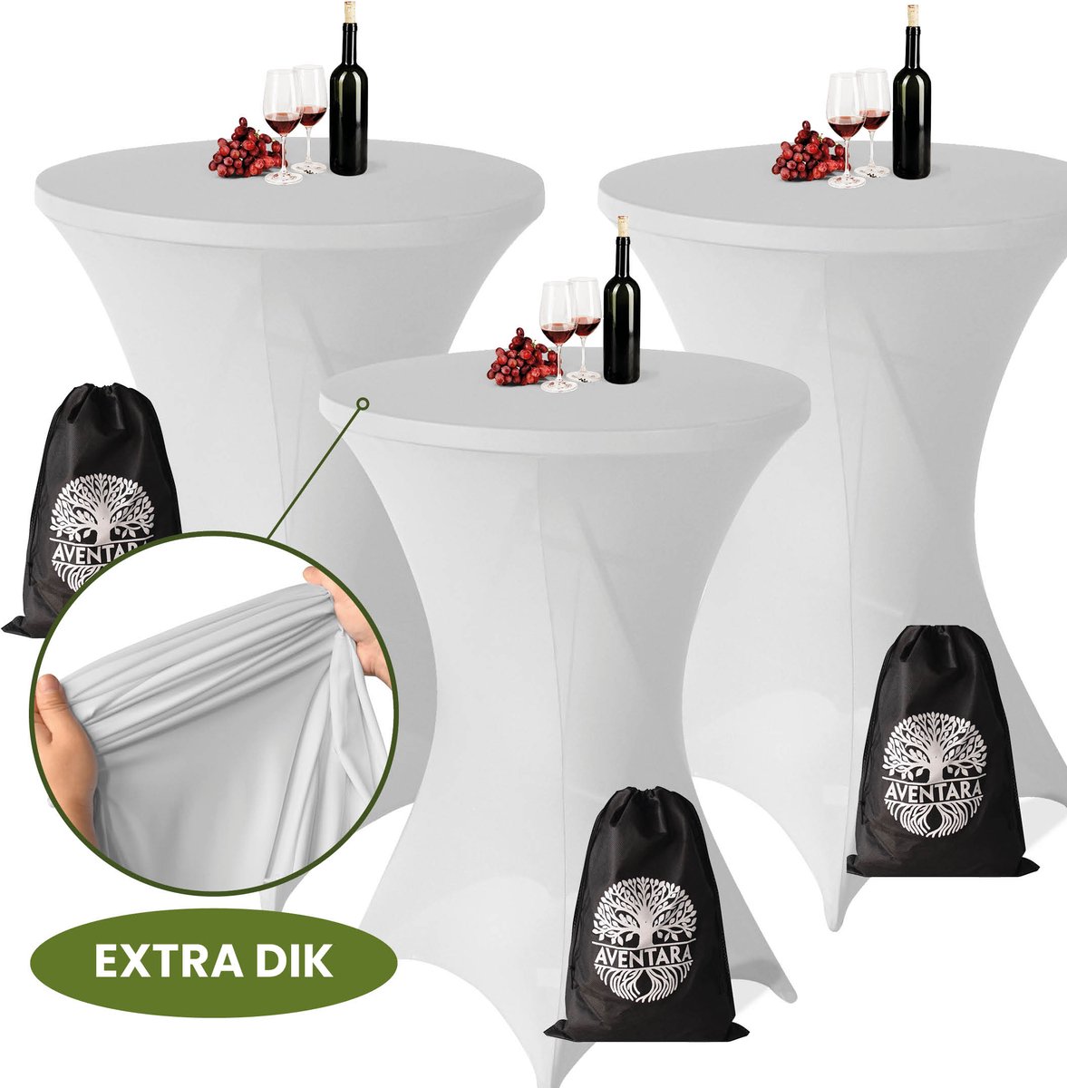 Statafelrok Licht Grijs x 3 – Ø80-85 x 110 cm – Luxe Extra Dikke Stretch Stof – Inclusief Opbergtas – Kras- en Kreukvrije Statafelhoes – Perfect voor Horeca, Bruiloften en Feesten